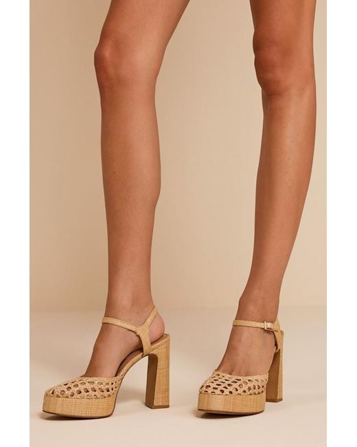 Steve Madden Lexie Natural Raffia Ankle Strap Platform Heels