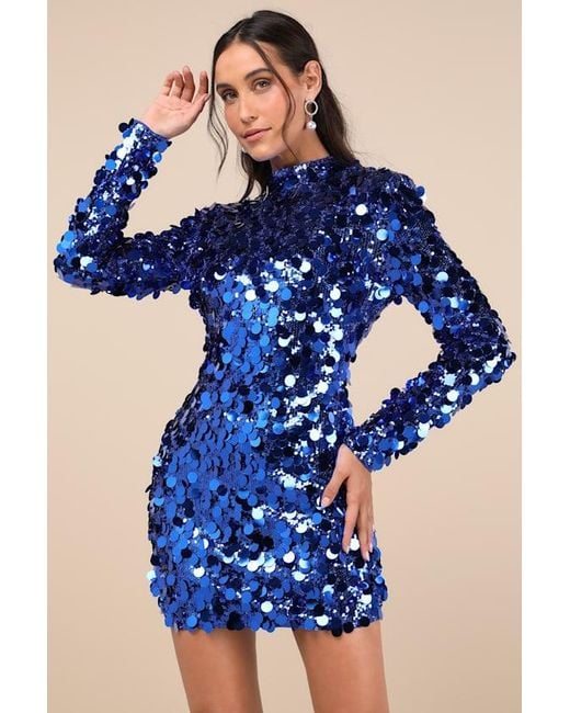 Lulus Brilliant Behavior Sequin Backless Mini Dress in Blue | Lyst UK