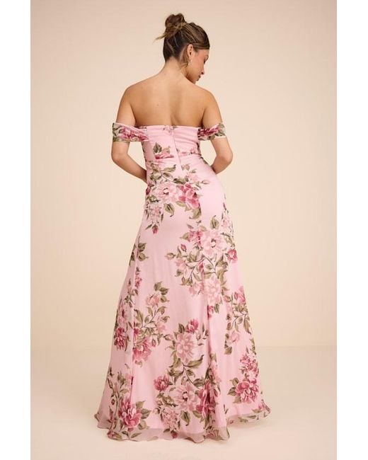 Lulus Pink Magical Magnetism Floral Off-The-Shoulder Maxi Dress