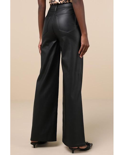 Daze Denim Black Far Out Vegan Vegan Leather High-Rise Wide-Leg Pants