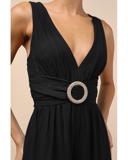 Lulus Black Emlyn O-Ring Wide-Leg Jumpsuit