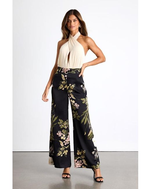 Lulus White Thriving Vibes Multi Floral Print Satin Wide-Leg Pants