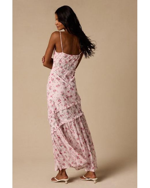 Lulus Pink Kasha Floral Asymmetrical Maxi Dress