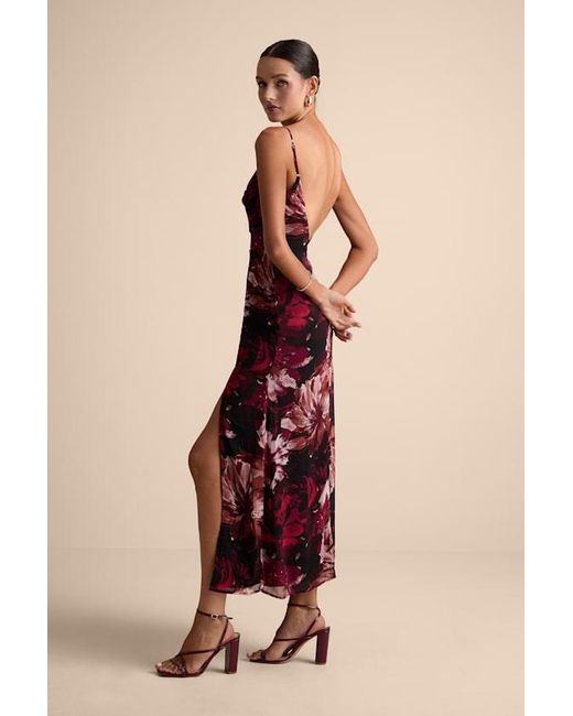 Lulus Red Flowery Passion Floral Print Cowl Neck Midi Dress