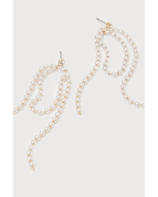 Lulus Brown Dainty Charisma Rhinestone Pearl Fringe Earrings