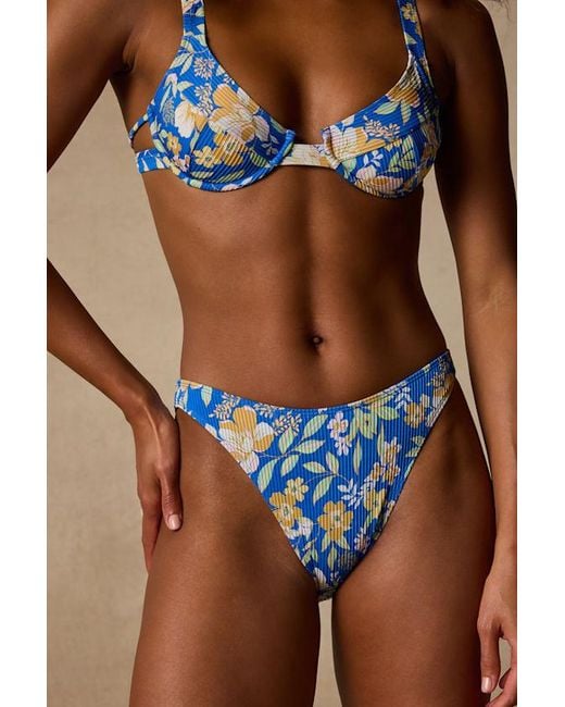 Lulus Brown Matala Floral Ribbed High-Rise Bikini Bottoms
