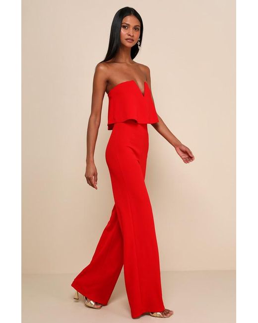 Lulus Red Power Of Love Strapless Jumpsuit