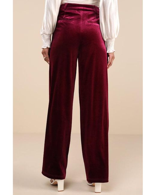 Lulus Natural Posh Idea Plum Velvet High-Rise Straight Leg Trouser Pants