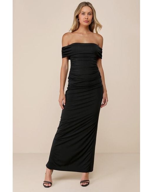 Lulus Black Brilliant Elegance Off-The-Shoulder Backless Maxi Dress