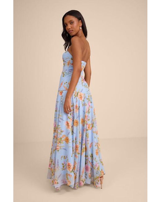 Lulus Blue Alandria Floral Drop Waist Maxi Dress