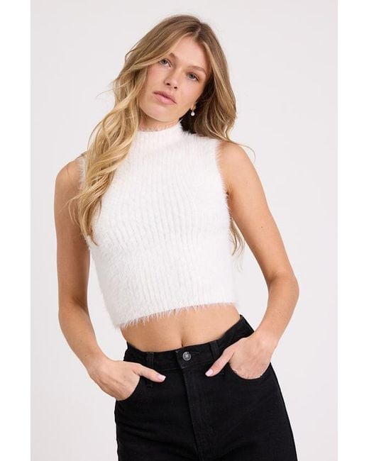 Lulus White Nadene Eyelash Knit Mock Neck Sweater Top