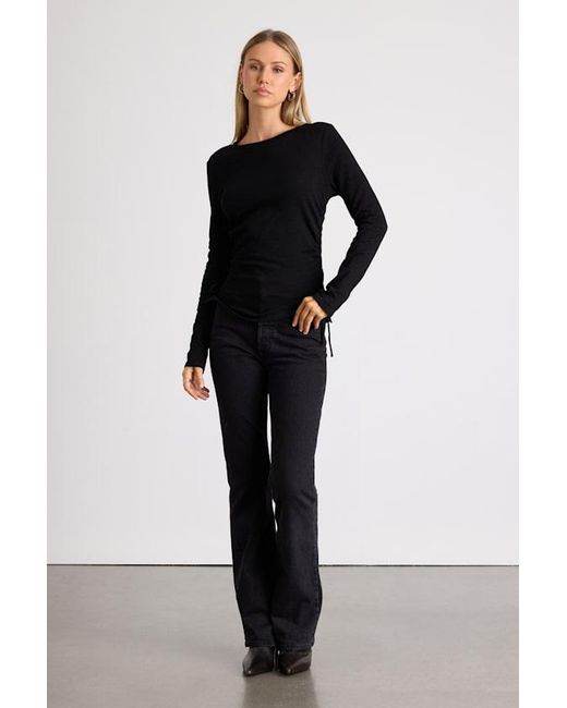 Lulus Black Ambrose Burnout Ruched Long Sleeve Top
