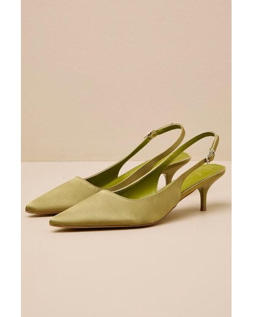 Lulus Green Agnesca Satin Slingback Kitten Heel Pumps