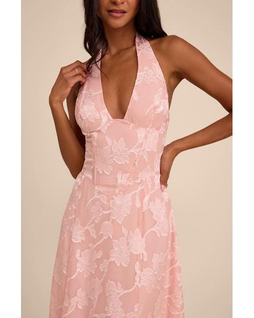 Lulus Pink Maira Floral Burnout Halter Maxi Dress
