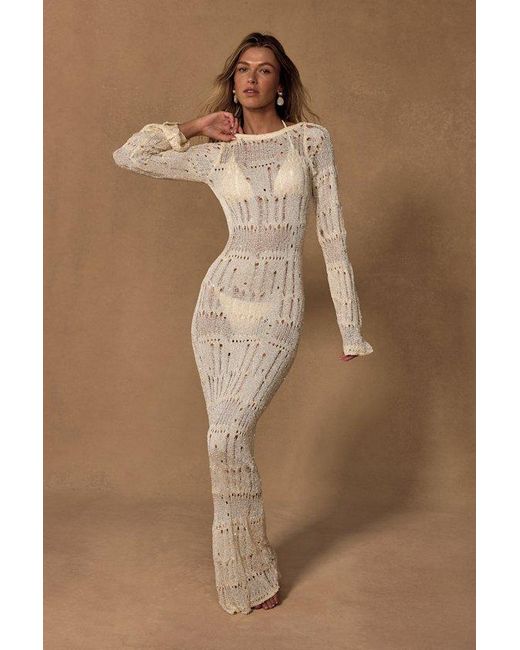 Lulus Brown Salise Shiny Cream Distressed Maxi Swim Cover-Up