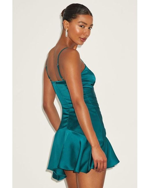 Lulus Blue Riselle Satin Asymmetrical Mini Dress