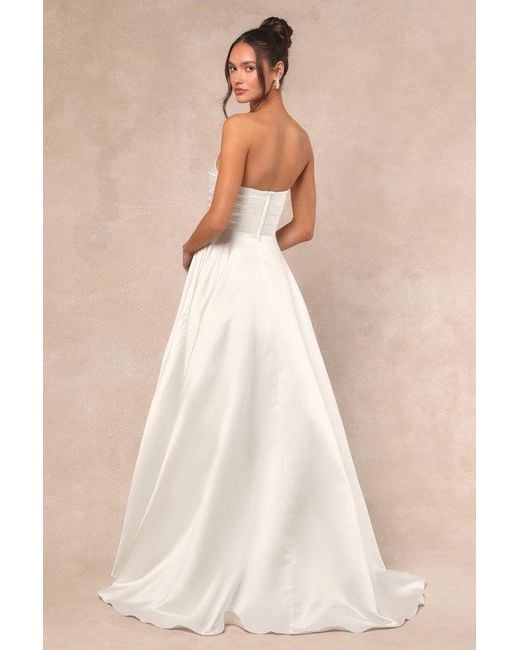 Lulus Natural Khalida Satin Pleated Strapless Gown