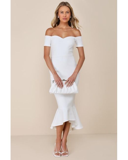Lulus Natural How Much I Care Off-The-Shoulder Midi Dress