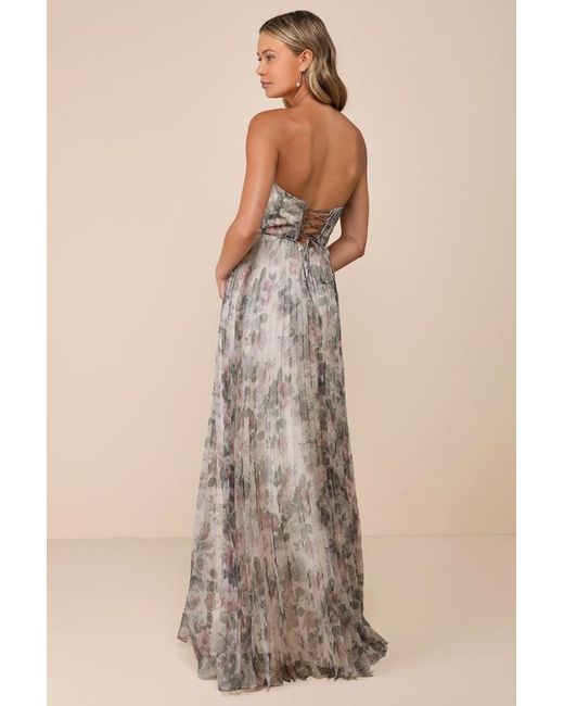 Lulus Natural Most Beautiful Day Multi Floral Print Organza Maxi Dress