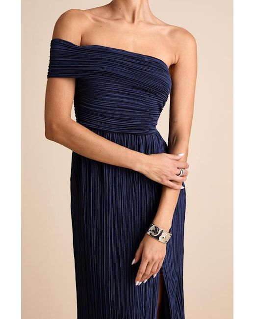 Lulus Blue Poised Performance Plisse One-Shoulder Maxi Dress