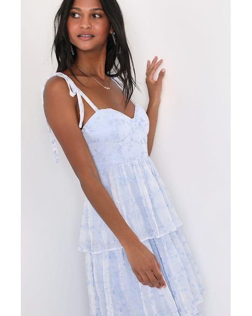 Lulus White Vineyard Visit Embroidered Tie-Strap Tiered Midi Dress