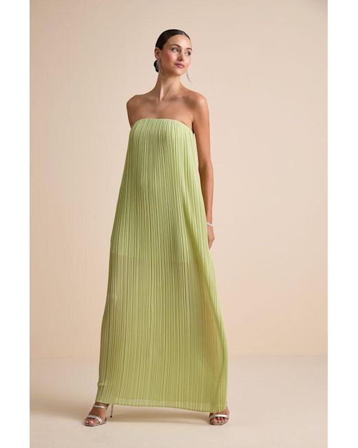Lulus Green Yamuna Light Pleated Strapless Maxi Dress