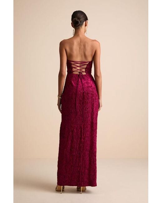 Lulus Red Chic Grace Velvet Floral Applique Strapless Maxi Dress