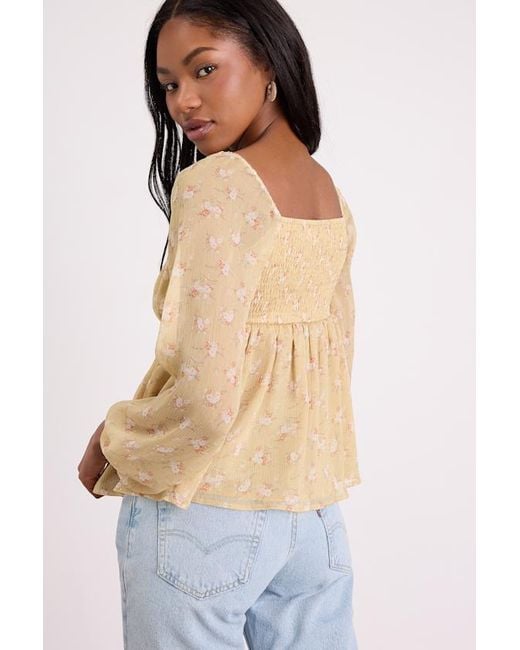 Lulus Blue Lemmie Floral Chiffon Tie-Front Long Sleeve Top