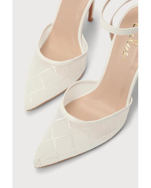 Lulus Natural Louize Embroidered Ankle-Strap Heels