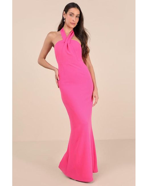 Lulus Pink Mesmerizing Perfection Halter Neck Backless Maxi Dress