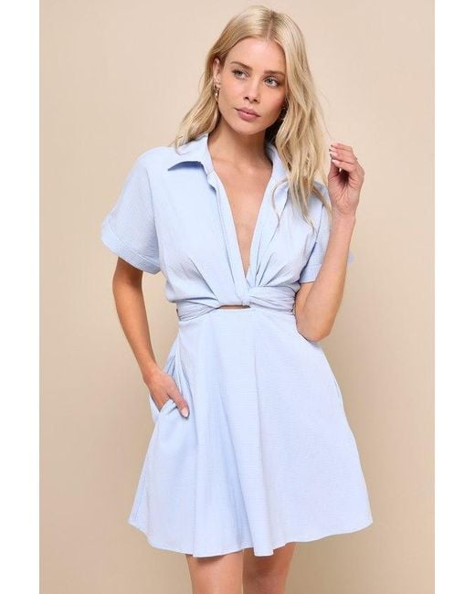 Lulus Blue Breeze By Tie-Back Mini Dress With Pockets