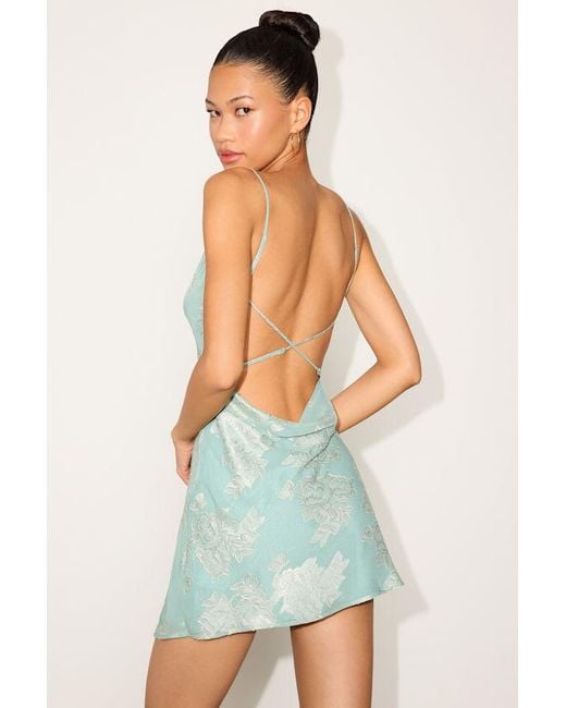 Lulus Blue Elekta Floral Jacquard Cowl Mini Dress