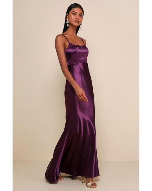 Lulus Purple Make You Shine Dark Satin Mermaid Maxi Dress