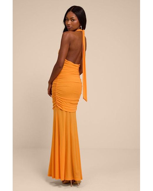 Lulus Orange Orla Light Mesh Mermaid Maxi Dress