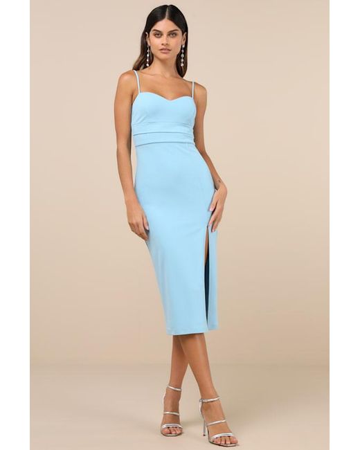 Lulus Blue Stun And Done Sleeveless Bodycon Midi Dress