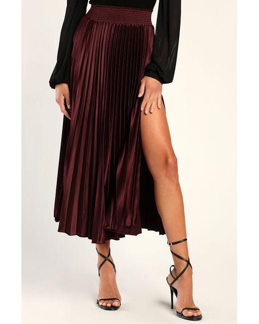 Lulus Purple Sophisticated Vision Plum Satin Pleated Midi Skirt
