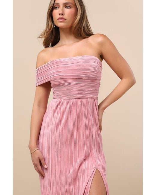 Lulus Pink Poised Performance Plisse One-Shoulder Maxi Dress