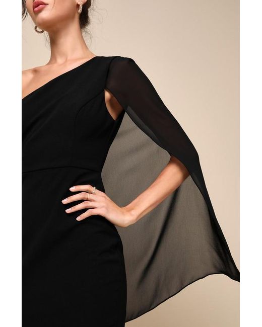 Lulus Black Majestic Energy Cape Sleeve One-Shoulder Mini Dress