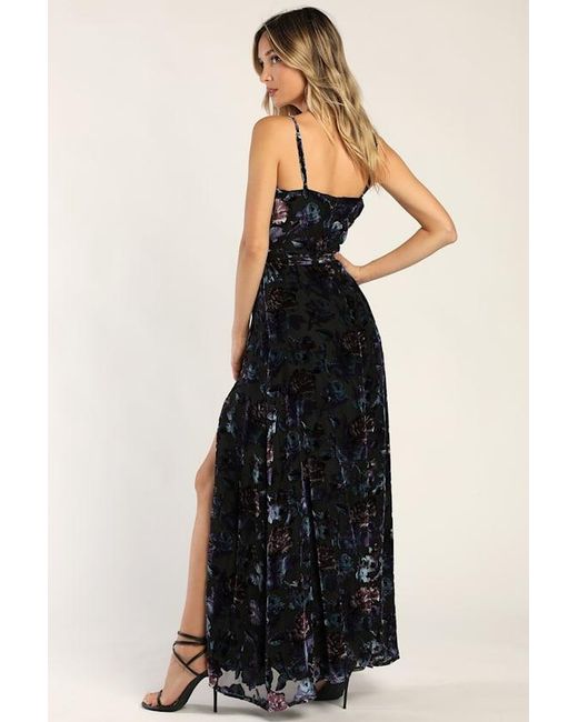 Lulus Blue Pretty Companion Floral Velvet Burnout Maxi Dress