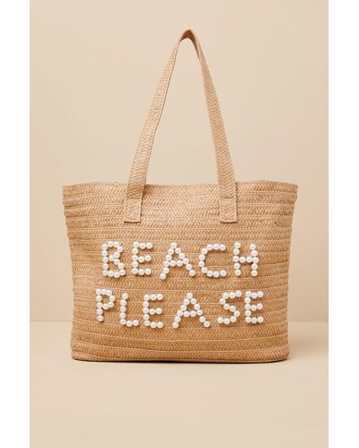 Lulus Natural Beach Please Raffia Pearl Tote Bag
