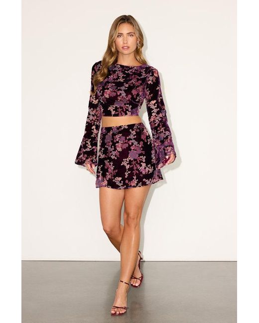 Lulus Red Talaria Plum Velvet Burnout High-Rise Mini Skirt