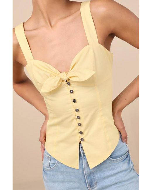 Lulus Natural Earlene Tie-Front Button-Up Tank Top
