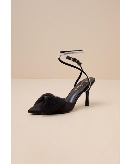 Lulus Natural Lelanee Satin Rhinestone Bow Ankle Strap Pumps