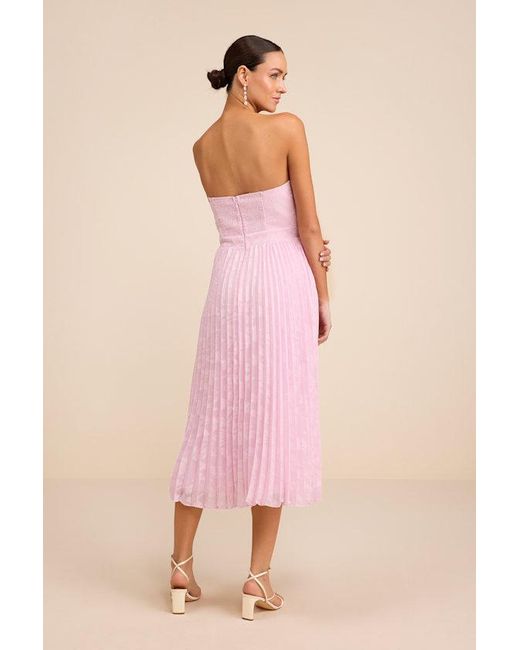 Lulus Pink Perfectly Stunning Jacquard Strapless Midi Dress