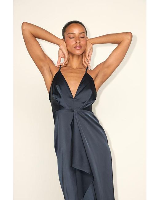 Lulus Blue Caught Feelings Satin Ruffled Midi Dress