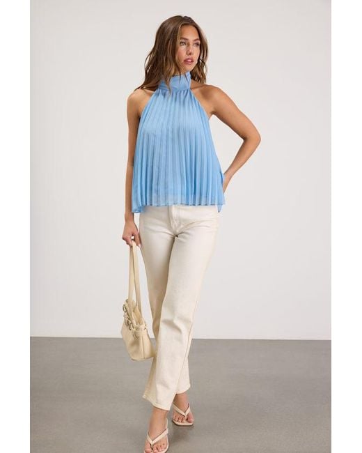 Lulus Blue Twyla Pleated Halter Tank Top