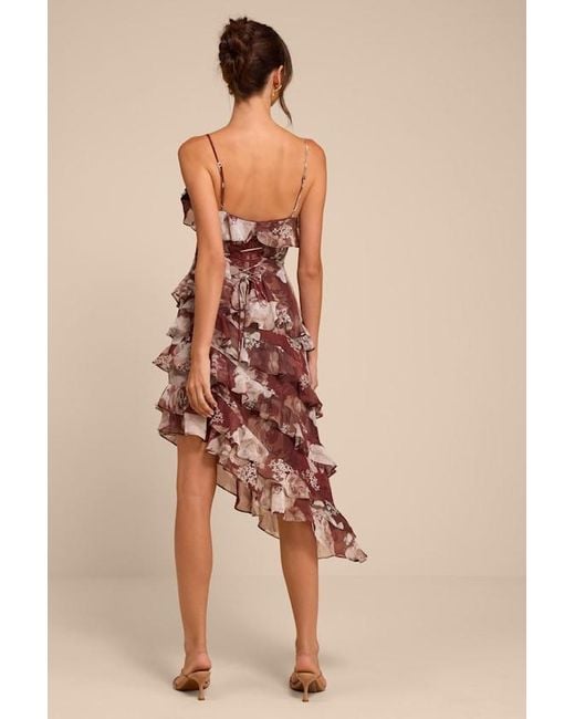 Lulus Natural Sinclair Floral Ruffled Midi Dress
