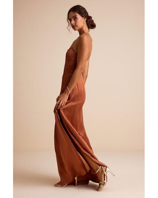 Lulus Natural Extraordinary Presence Satin Strapless Maxi Dress