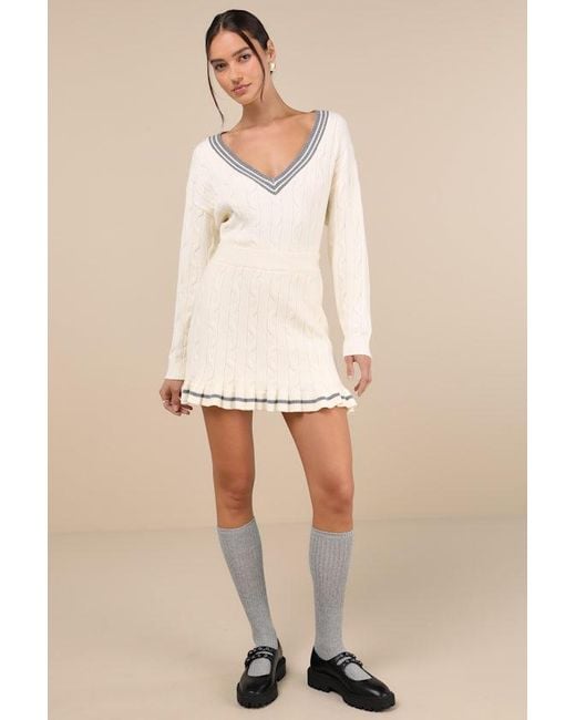 Lulus Natural Studious Charm Ivory And Cable Knit Mini Skirt