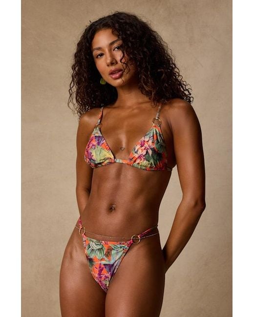 Lulus Brown Bahamas Multi Tropical Print Triangle Bikini Top
